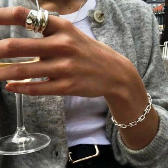 925 SOLID SILVER CHUNKY U CHAIN BRACELET - Picture 2 of 3